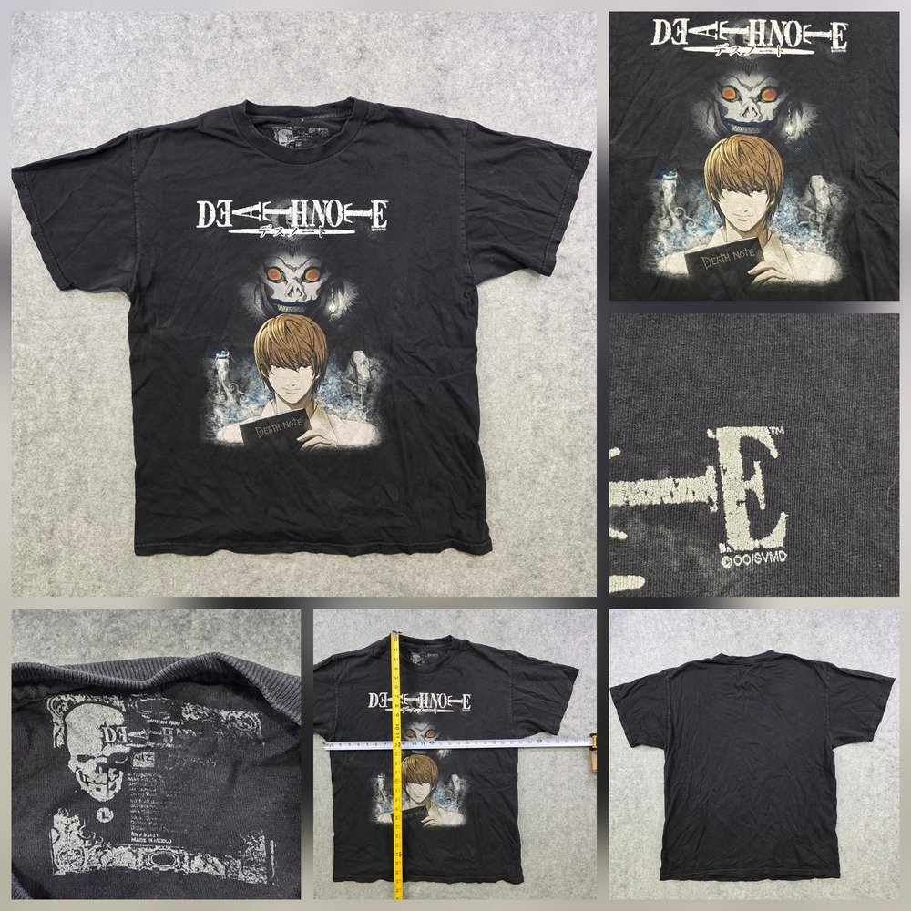 VTG Death Note‎ Shirt Mens Large Black Light Yagami Ryuk Graphic Anime Manga Tee
